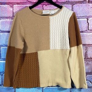 Liz Claiborne Women’s Patchwork Sweater Petite L Colorblock Knit Cotton Pullover